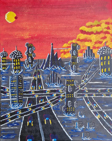 Hot Speed City acrylic surreal l.bertrand